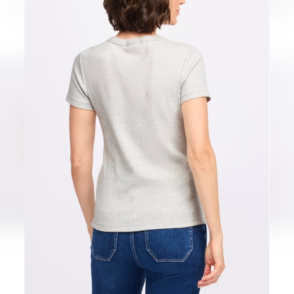 Pearl Cotton Ribbed Crewneck Tee In Grey - Picture 3 of 11